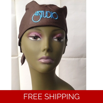 Bandana Dark Brown White & Blue Embroid Front Logo